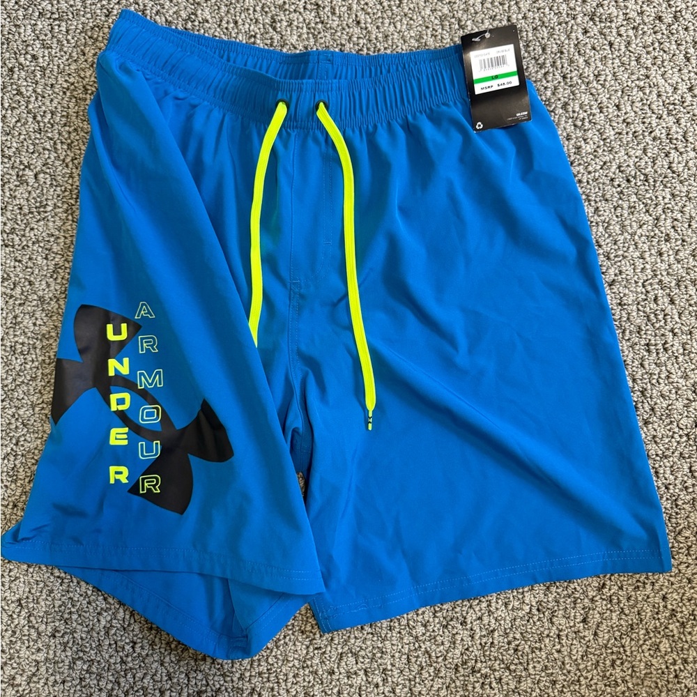 NWT! Under Armour Blue Swim Shorts size large